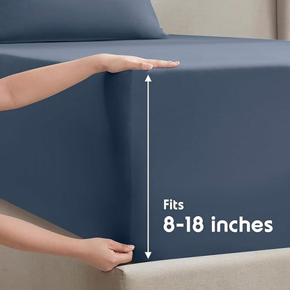 Nestl California King Sheet Set - 1800 Ultra-Soft Microfiber Cal King Bed Sheets - Double Brushed - Deep Pockets - Easy Fit - 4 Piece Set - Bed Sheets (California King, Navy Blue)