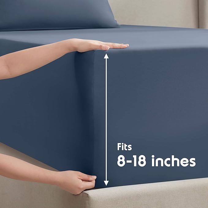 Nestl Split King Sheet Set - 1800 Ultra-Soft Microfiber Bed Sheets - Double Brushed - Deep Pockets - Easy Fit - 5 Piece Set - Bed Sheets & Pillowcases (Split King Size, Navy Blue)