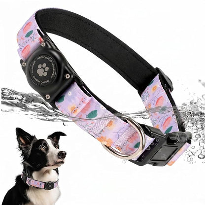 Upgrade Dog Collar with AirTag Holder, IP68 Waterproof, Lavender Garden, L | Built-in Water Resistant AirTag holder, 1000D Nylon, Reflective Stitching for Night Visibility, Soft padding for Comfort