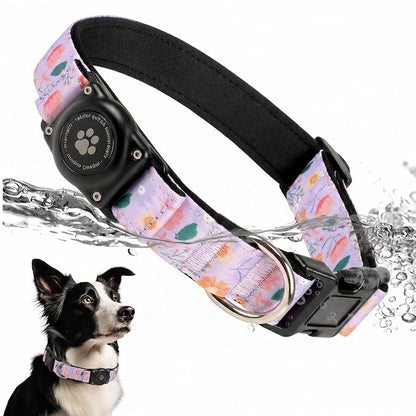 Upgrade Dog Collar with AirTag Holder, IP68 Waterproof, Lavender Garden, M | Built-in Water Resistant AirTag holder, 1000D Nylon, Reflective Stitching for Night Visibility, Soft padding for Comfort