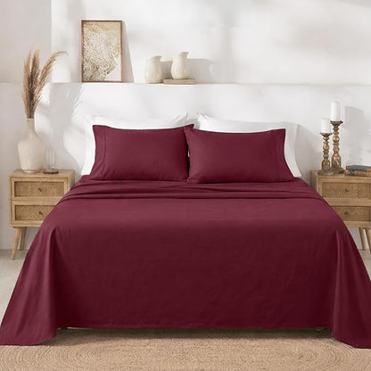 California Design Den Twin XL Sheet Sets - 400 Thread Count Sateen, 100% Cotton Sheets Set, Deep Pockets, and Durable Bedding for Dorm Rooms & Adults - Burgundy Red
