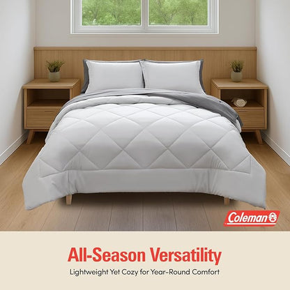 Coleman Twin Comforter Set Reversible Bed-in-a-Bag– Double-Sided Color Options, All-Season Comforter + Shams + Sheets – Perfect for Home, Cabin or Camp Use, Silver/Gray