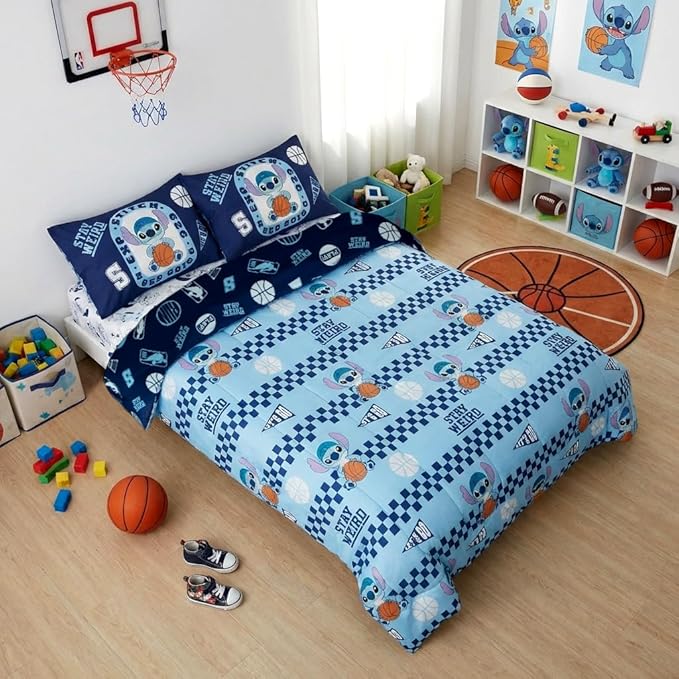 Northwest Disney Lilo & Stitch Full Size Comforter Set, 5 Piece Reversible Design Ultra Soft Fade Resistant Microfiber Kids Bedding Set, Officially Licensed