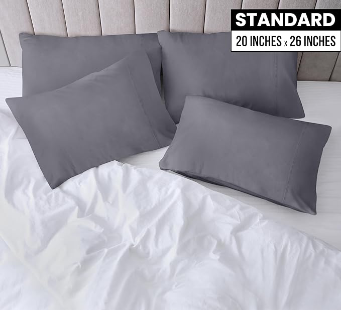 Utopia Bedding Standard Pillow Cases - 4 Pack - Envelope Closure - Soft Brushed Microfiber Fabric - Shrinkage and Fade Resistant Pillow Covers Standard Size 20 X 26 Inches (Standard, Grey)