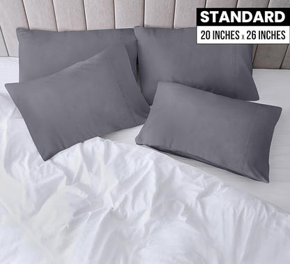 Utopia Bedding Standard Pillow Cases - 4 Pack - Envelope Closure - Soft Brushed Microfiber Fabric - Shrinkage and Fade Resistant Pillow Covers Standard Size 20 X 26 Inches (Standard, Grey)
