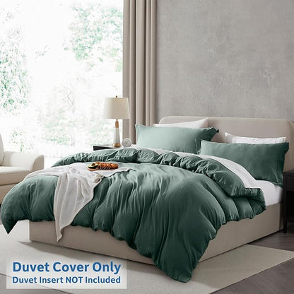Nestl Forest Green Duvet Cover Full Size - Soft Prewashed Full Size Duvet Cover Set, 3 Piece, with Zipper Closure, 1 Duvet Cover 80x90 inches and 2 Pillow Shams