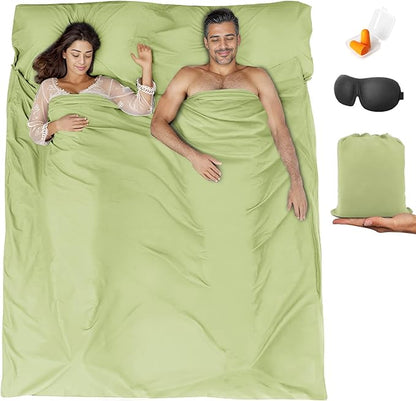 Sleeping Bag Liner,Travel Sheet & Adult Sleep Sack, Camping Sheets Travel Sleep Sack for Backpacking,Hotels & Hostels -Lightweight Single &Double Travel Sheet Camping Sheets