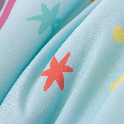 Btargot Lightweight Soft 3 Piece Rainbow Comforter Set with 2 Pillow Covers, Cartoon Love Hearts Suns and Stars Bedding Set for Girls Boys Kids, Queen Light Blue