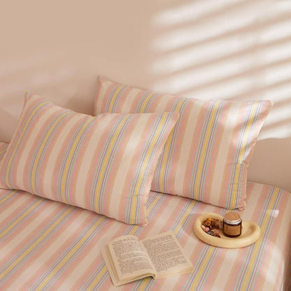 EAVD Retro Striped Comforter Set King Multicolor Soft 100% Washed Cotton Chic Colorful Striped Bedding Set with 2 Pillowcases Reversible Farmhouse Geometric Pattern Comforter Set for All-Season