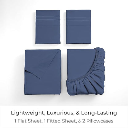 Mellanni California King Sheets Set - 4 PC Iconic Collection Bedding - Hotel Luxury, Extra Soft, Cooling Bed Sheets - Wrinkle, Fade, Stain Resistant (Cal King, Blue Nova)