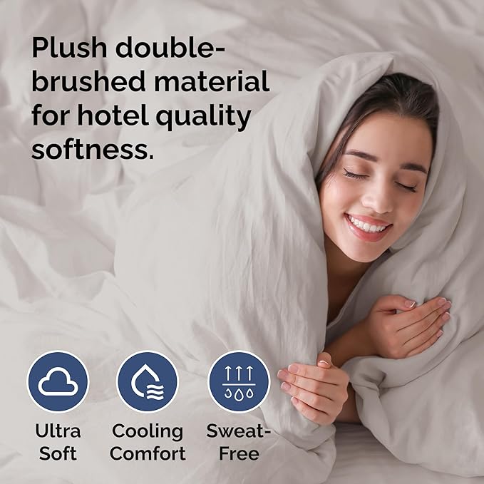 Duvet Cover King Size Set - Extra Soft King Duvet Cover 104" x 90" with 2 Pillow Shams - Hotel Luxury, Easy Care & Fade Free w/ Zipper Closures & Ties - All Season, Comfy and Breathable (Light Grey)