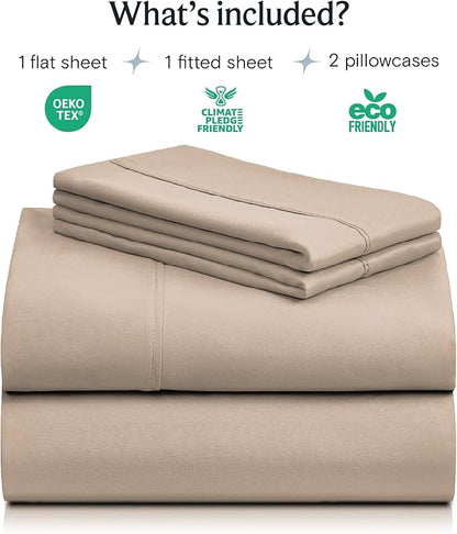 LuxClub 4 PC Queen Sheet Set, Breathable Luxury Bed Sheets, Deep Pockets 18" Wrinkle Free Cooling Sheets Machine Washable Hotel Bedding Silky Soft - Light Khaki Queen