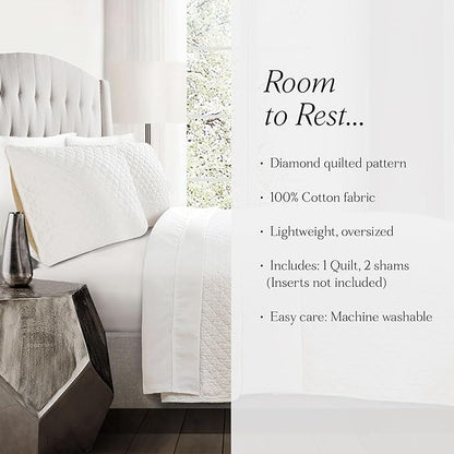 Lush Decor Ava Quilt Diamond Pattern Solid 3 Piece Oversized Bedding Blanket Bedspread Set - King - White