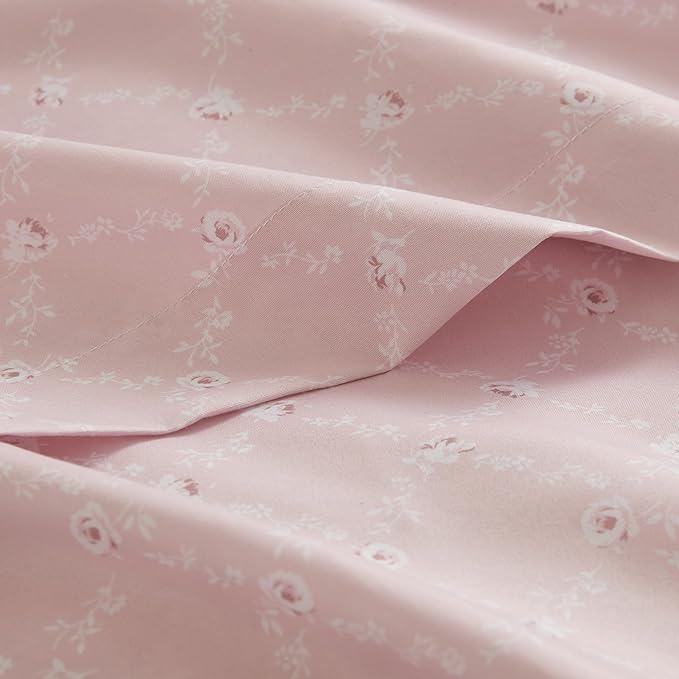 Madison Park Essentials Adele Pink Floral Queen Size Comforter Set – Vintage Bed in a Bag with Sheets, Reversible Ruffle Bedding, Elegant Gift for Her