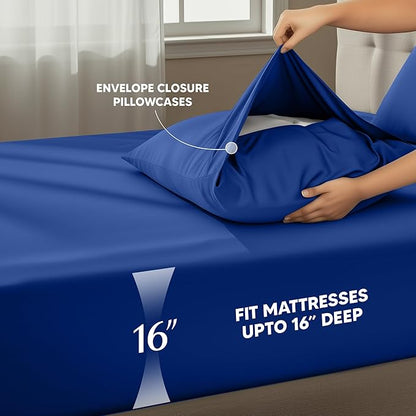 Utopia Bedding California King Size Sheet Set – 4 Piece Bed Sheets, Soft and Breathable Microfiber, Includes 1 Fitted Sheet, 1 Flat Sheet and 2 Pillowcases – Oeko Tex (Royal Blue)