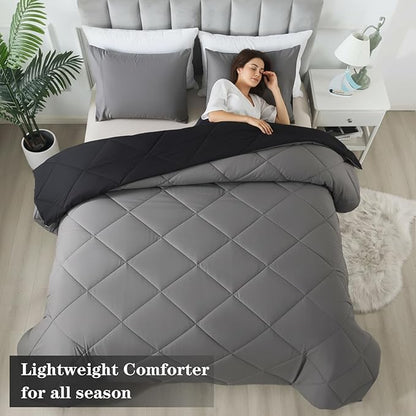 3-Piece King Comforter Set,All-Season,Soft & Hypoallergenic &Breathable Bedding,Polyester Quilted,Down Alternative(Comforter*1 & Pillowcases*2),Black/Dark Gray