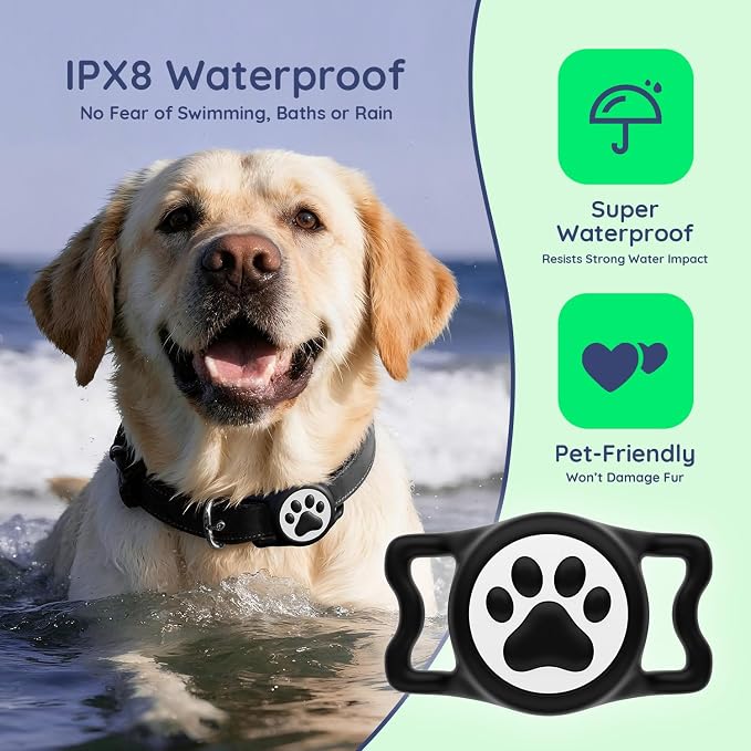 IP68 Waterproof Dog AirTag Holder for Dog Collar, Soft, Stretchy Silicone | Full-Body Protection, Easy Tool-Free Installation, Quiet, No-Dangle Fit, Lightweight, Fits Dog & Cat Collars of All Widths