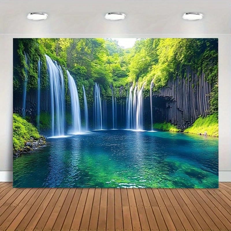 FENDROM Nature Waterfall Tapestry, Majestic Waterfall Landscape Through a Window Imaginary Secret Paradise Print, Wide Wall Hanging for Bedroom Living Room Dorm