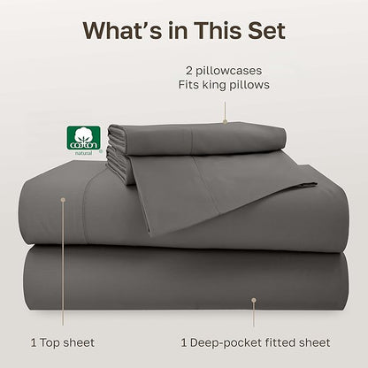 California Design Den Cotton King Sheets Set - 500 Thread Count Bed Sheet Set, Luxury Finish Sateen Weave, Soft Bedding for Premium Comfort, Deep Pocket Fits Mattresses Upto 16" - Dark Grey