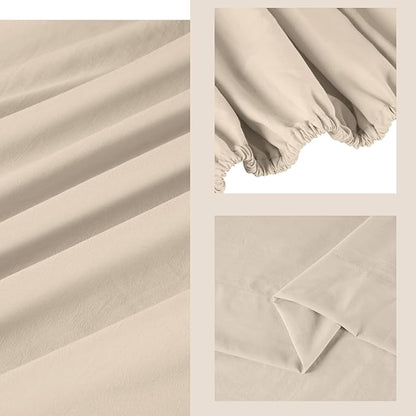 ROSE&RISY Sand Queen Sheet Set, Pre-Washed Cotton-Like Brushed Microfiber, 4 Pieces Super Soft Bed Sets, Breathable Cooling Deep Pockets, Includes 1 Fitted, 1 Flat, 2 Pillowcases (Sand, Queen)