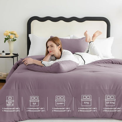 CozyLux Twin/Twin XL Comforter Set Dusty Purple, 2 Pieces Twin Extra Long Solid Breathable Bedding Sets College Dorm, Grayish Purple Luxury Bed Set with Down Alternative Comforter and 1 Pillowcase