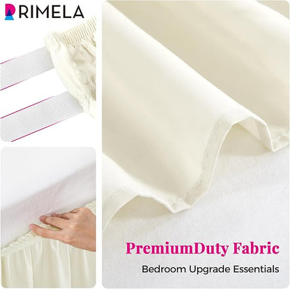 RIMELA Ivory Bed Skirt Queen Size 15 Inch Drop, Elastic Bed Skirting for Bed Base and Frame, Bedding Dust Ruffle Easy to Install, Lightweight Wrap Around Adjustable Bedskirt