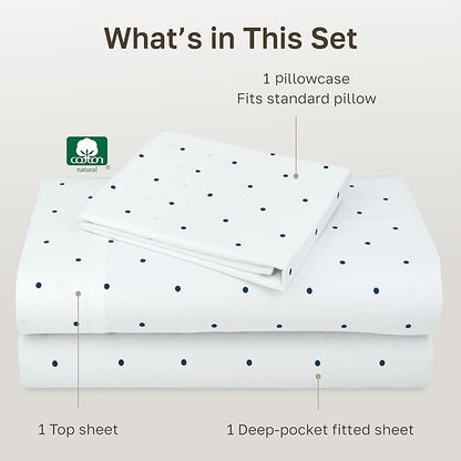 California Design Den Printed Twin XL Sheet Sets - 400 Thread Count Sateen, Natural 100% Cotton Sheets, Deep Pockets, and Durable Bedding Set - Polka Dot
