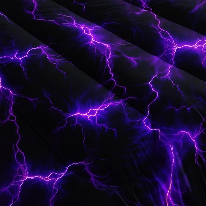 Violet Lightning Comforter Set Twin Thunder Bedding Sets 3PCS for Kids Teen Adult Violet Room Decor Ultra-Soft Lightweight Microfiber 1 Comforter with 2 Pillowcases
