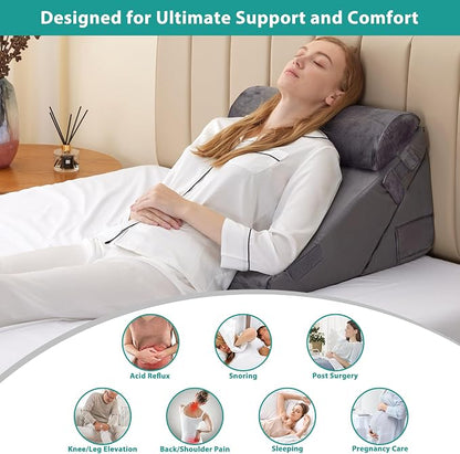 3Pcs Orthopedic Bed Wedge Pillow Set, Foam Wedge Pillow Post Surgery for Back, Leg and Knee Support, Adjustable 9&12 Inch Folding Triangle Pillow for Sleeping, Acid Reflux, Snoring, Velvet