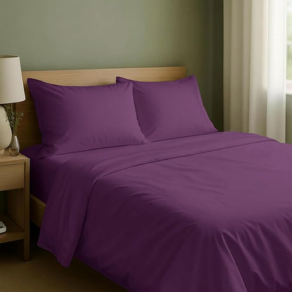 California Design Den Queen Bed Sheets Set - Natural 100% Cotton Sheets, Soft Sateen Weave, Fully Elasticized Deep Pockets, Breathable and Durable Bedding - Purple Passion