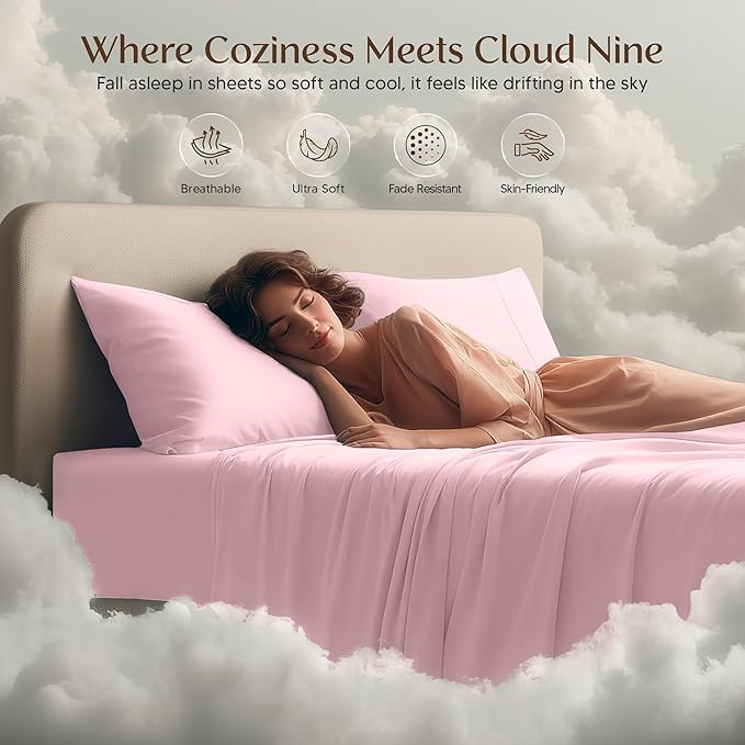 Utopia Bedding King Size Sheet Set – 4 Piece Bed Sheets, Soft and Breathable Microfiber, Includes 1 Fitted Sheet, 1 Flat Sheet and 2 Pillowcases – Oeko Tex (Crystal Pink)