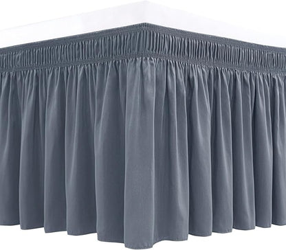 Biscaynebay Wrap Around Bed Skirts for Twin & Twin XL Beds Short Drop of 12", Dark Grey Adjustable Elastic Dust Ruffles Easy Fit Wrinkle Resistant Silky Luxurious Fabric Machine Washable