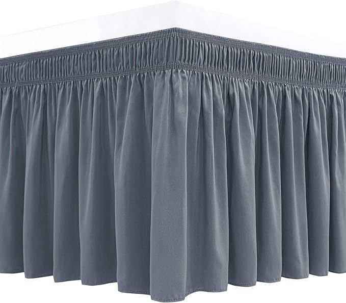 Biscaynebay Wrap Around Bed Skirts for Full & Full XL Beds 14" Drop, Dark Grey Adjustable Elastic Dust Ruffles Easy Fit Wrinkle & Fade Resistant Silky Luxurious Fabric Solid Machine Washable
