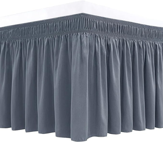 Biscaynebay Wrap Around Bed Skirts for Queen Size Beds 18" Drop, Dark Grey Adjustable Elastic Dust Ruffles Easy Fit Wrinkle Resistant Silky Luxurious Fabric Machine Washable