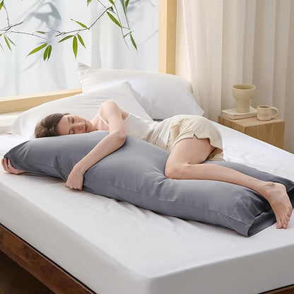 Bedsure Body Pillow Cover - Silver Grey Long Cooling Pillow Cases, PureWoven 100% Rayon Derived from Bamboo, Cool Body Pillowcase with Envelope Closure for Women, Men, 1 Pack, 20x54 Inches