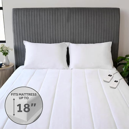 Sunbeam Electric Restful Quilted Heated Mattress Pad Queen 80" x 60" 12 Heat Settings 12-Hour Auto Shut-Off Extra-Cozy Fabric Deep Pocket Fit Machine Washable