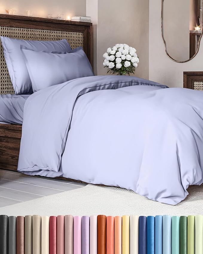 Duvet Cover Twin/Twin XL Size Set - Extra Soft Twin/Twin XL Duvet Cover 68" x 90" with 1 Pillow Sham - Hotel Luxury, Easy Care, Fade Free with Zipper Closures & Ties - Comfy & Breathable (Lavender)