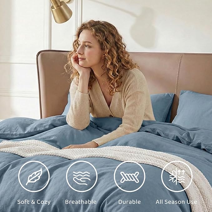 WRENSONGE King Size Comforter Set- 7 Pieces Soft Oxford Blue Bed in a Bag King with Fitted Sheet, Flat Sheet, 2 Pillow Shams, and 2 Pillowcases-Warm King Bedding Set for All Season