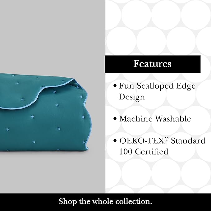 kate spade new york Scalloped Edge Euro Sham, 26" x 26" Decorative Pillow Cover, Single 100% Cotton Voile Cover, Machine Washable, Blue Spruce
