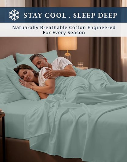 LANE LINEN 100% Egyptian Cotton Queen Sheet Set,15 inch Deep Pocket Fully Elasticized French Reinforced Pocket Seams for Soft, Comfy & Fresh Bed Eco Friendly Cooling Sheets Queen - Jadeite