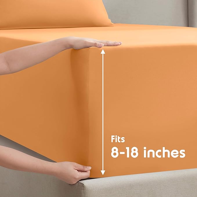 Nestl California King Sheet Set - 1800 Ultra-Soft Microfiber Cal King Bed Sheets - Double Brushed - Deep Pockets - Easy Fit - 4 Piece Set - Bed Sheets (California King, Light Orange)