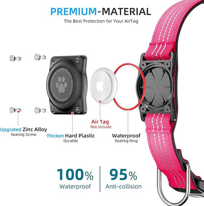 Upgrade Dog Collar with AirTag Holder, IP68 Waterproof, Hot Pink, XL | Built-in Water Resistant AirTag holder, 1000D Nylon, Reflective Stitching for Night Visibility, Soft padding for Comfort