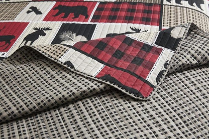 Virah Bella 3 Piece Full/Queen Cabin Quilt Bedding Set - Lodge Life - Rustic Country Reversible Patchwork Comforter Set with Decorative Pillow Shams
