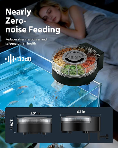 Automatic Fish Feeder Dispenser for Aquarium: Auto Precision Food Feeding 300ml Large Capacity for Powder Flakes Pellet, Battery Feeders Timer for Small Tank Turtle Betta Koi Vacation Weekend Day