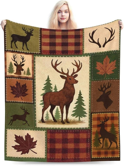 Cabin Deer Blanket Super Soft Warm Fluffy Fleece Flannel Hunter Animal Throw Blanket Cozy Fuzzy Plush Stuff Bedding Blankets Gifts for Women Kids Boys Girls Adults 50"X40"