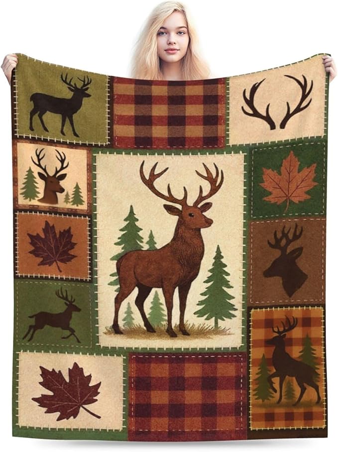 Cabin Deer Blanket Super Soft Warm Fluffy Fleece Flannel Hunter Animal Throw Blanket Cozy Fuzzy Plush Stuff Bedding Blankets Gifts for Women Kids Boys Girls Adults 60"X50"