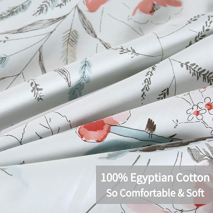 WINLIFE 100% Cotton Pillowcases King Set of 2, Floral Birds Printed on White King Pillow Cases 2, Soft and Envelope Pillow Case (King Size, 20x36 inches)