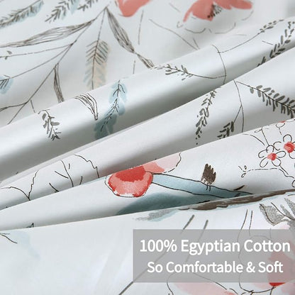 WINLIFE 100% Cotton Pillowcases Garden Floral Birds Printed on White Pillow Cases Set of 2 Pillow Cover (Queen 20x30'', Birds Floral)