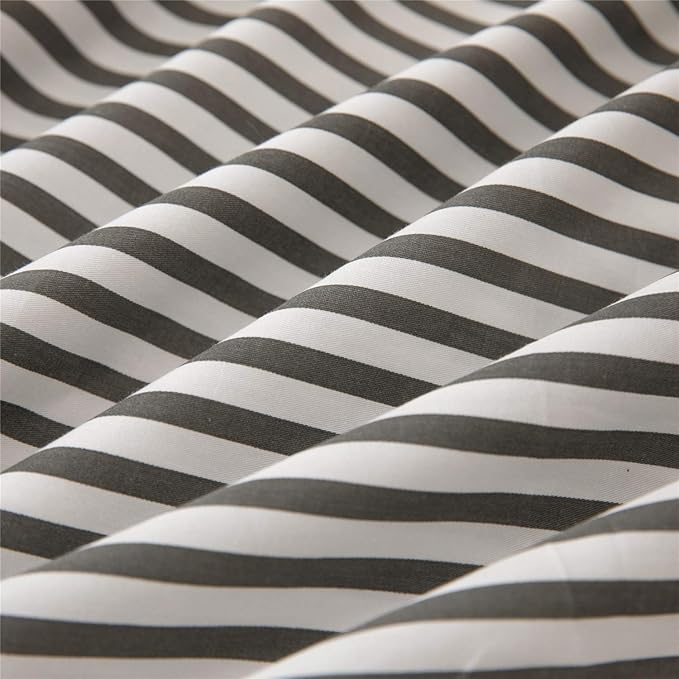JELLYMONI 100% Natural Cotton 3pcs Striped Duvet Cover Sets,White Duvet Cover with Dark Grey Stripes Pattern Printed Comforter Cover,with Zipper Closure & Corner Ties(Full Size)