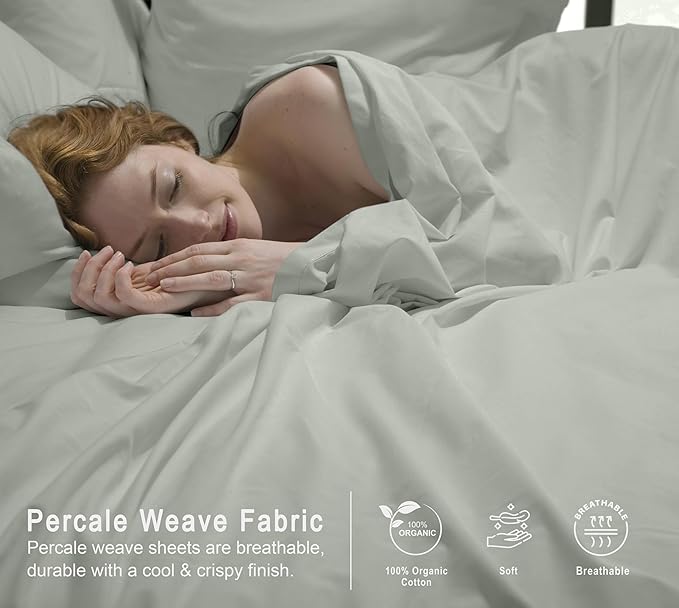 RUVANTI 100% Organic Cotton Sheets California King, Percale Weave, GOTS Certified, 4-Piece Set, Deep Pocket 13", Crisp & Breathable, Soft Durable Bedding, Sábanas Algodón Orgánico – Mineral Gray